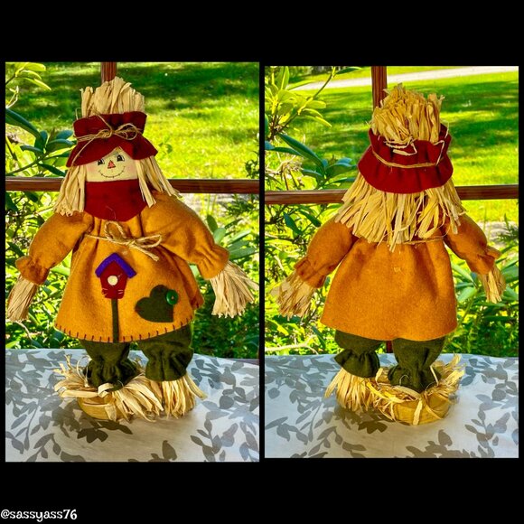 ▪️VTG▪️Three HANDCRAFTED 18.5" & 12.5" Straw Textile & Wood SCARECROW Figures - Picture 5 of 15
